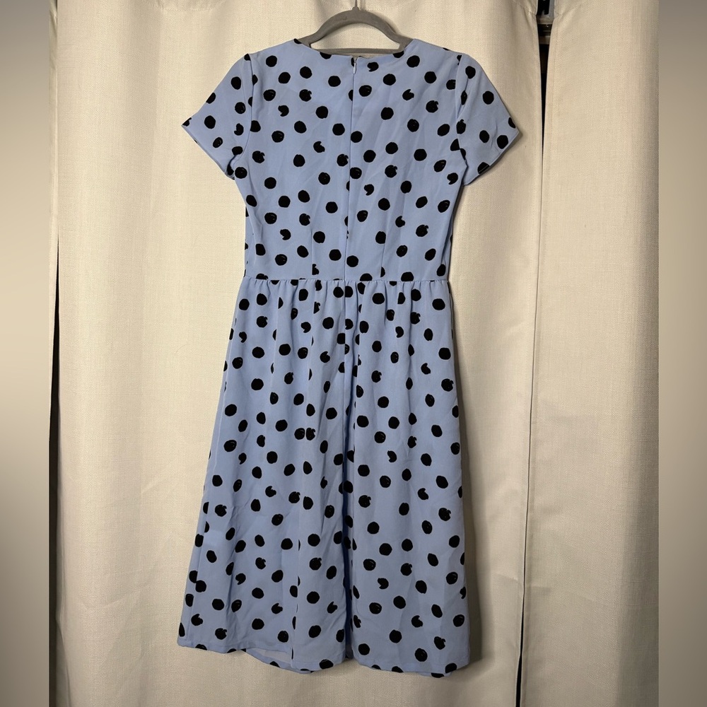 River Island Blue and Black Polka Dot Knee Length Dress Size 4 - Picture 3 of 8